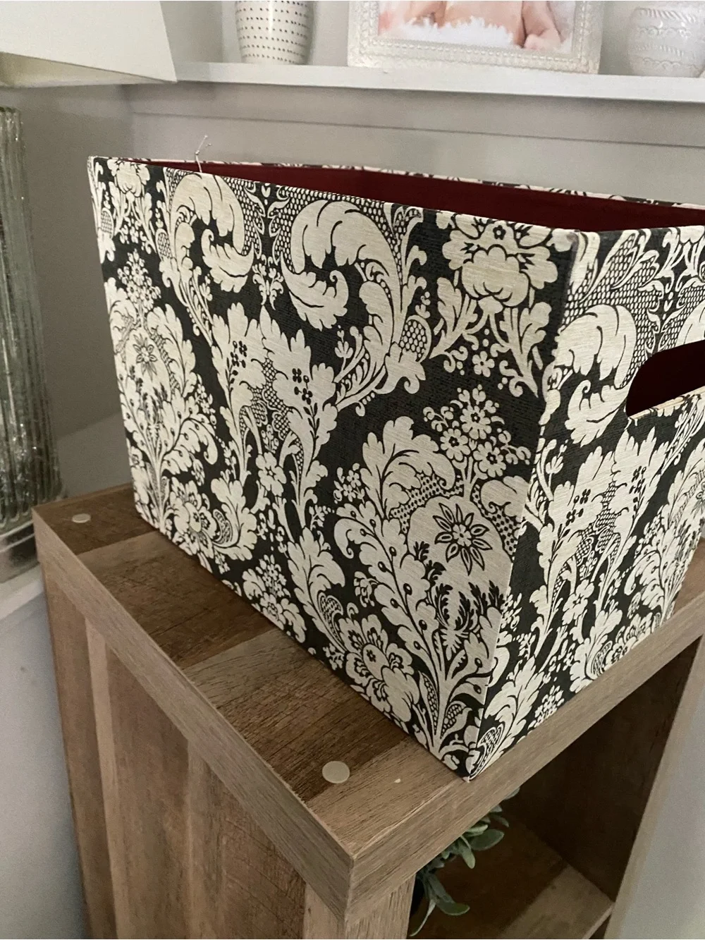2 Decorative Dark Olive and Cream Fabric Storage Bin